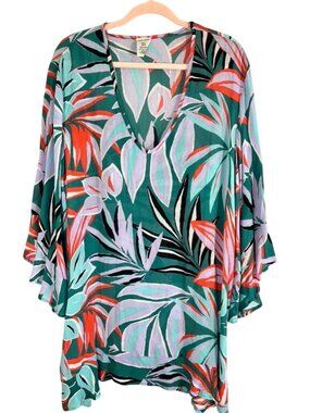 Colorful Floral Ruffle Dress M Tropical‎ Preppy Resort Artsy Festival Boho Chic